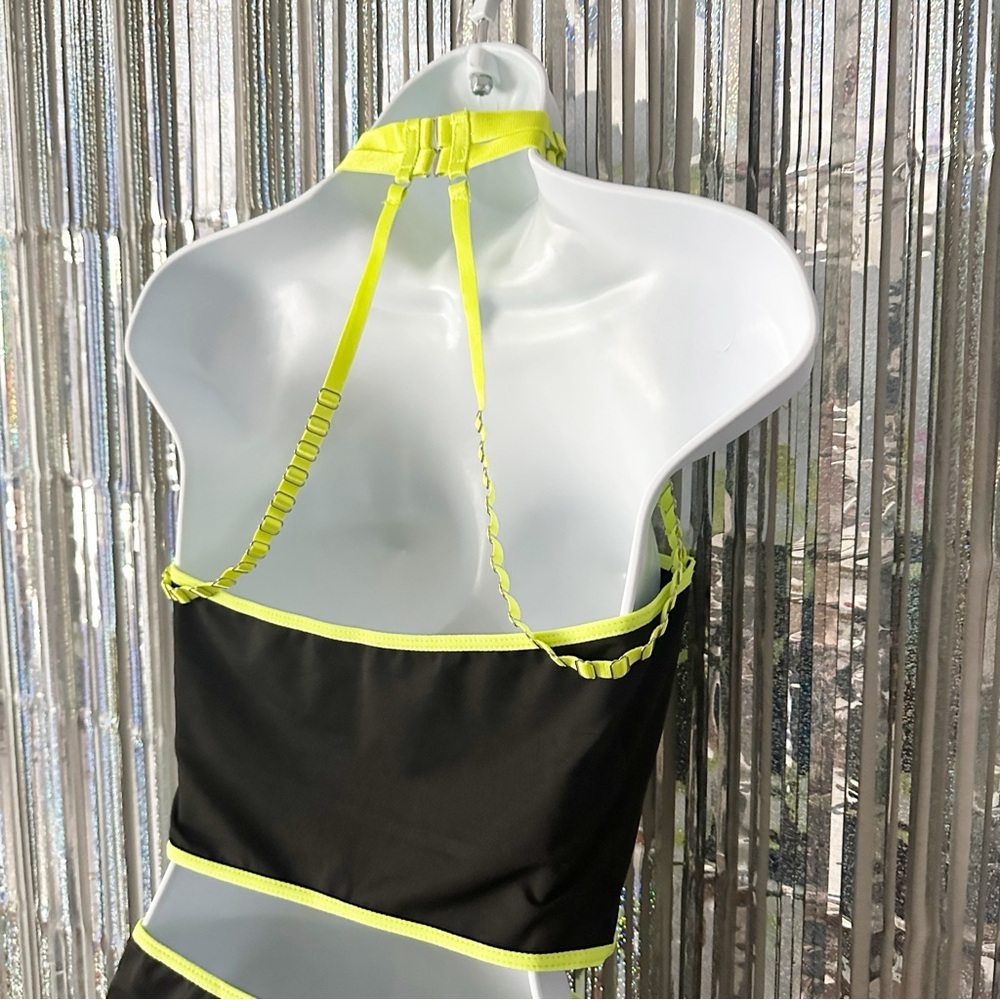 Neon Yellow & Sheer Black Strappy Choker Kinky Lingerie Set Women’s Size Medium - Picture 8 of 8